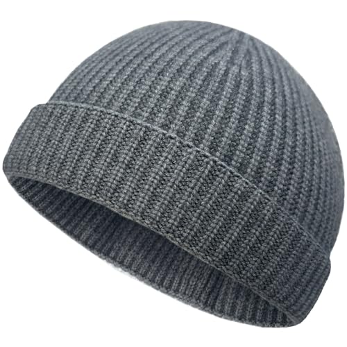 Thin Wool Fisherman Beanie Hat Unisex Cuffed Trawler Skull Cap - color: 1 Light Gray