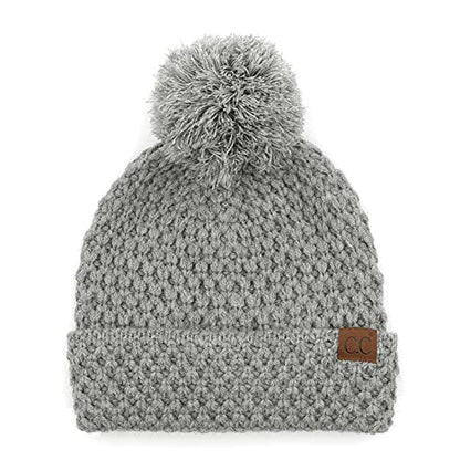 C.C Exclusives Women's Winter Seed Stitched Confetti Pom Beanie Hat (HAT-1816)(HAT-2214)(HAT-2085)(HAT-3841) - color: Bee Stitch Pattern-lt Mel Grey