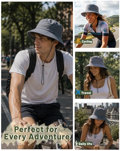 Water-Resistant Bucket Hat for Women Men Rain Hat UPF 50+ Boonie Sun Hat - color: Grey