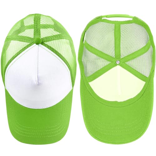 Falari 5-Panel Mesh Baseball Cap, Trucker Hat, Structured Plain Design, Cotton, Adjustable Size - color: 1pk Light Green