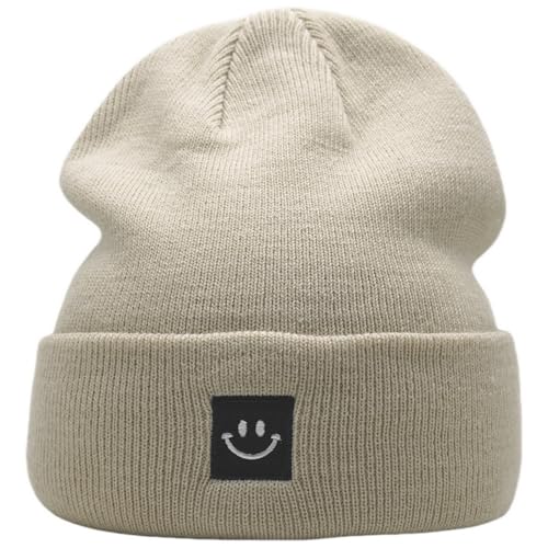 55cube Unisex Winter Beanie Hats Warm Thick Knit Cuffed Skullcaps - color: Off-white