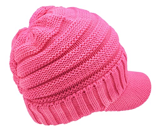C.C Trendy Warm Oversized Chunky Soft Oversized Ribbed Slouchy Knit Hat with Visor Brim - color: Candy Pink
