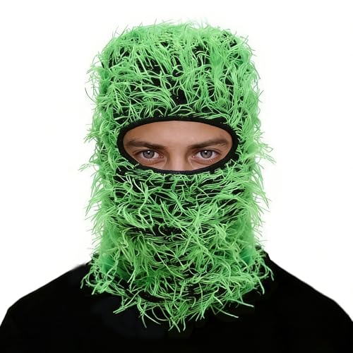 Distressed Ski Mask Balaclava, Yeat Shiesty Knitted Full-Face Mask - color: Green