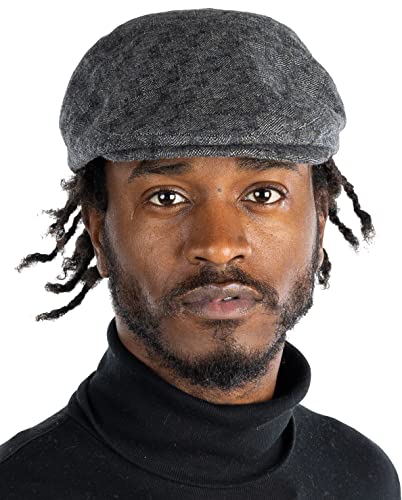 Funky Junque Men's Classic Wool Blend Newsboy Tweed Flat Cap - Stylish Vintage Hat - color: Black Brushed Check (Slim), size: 7 1/4-7 5/8