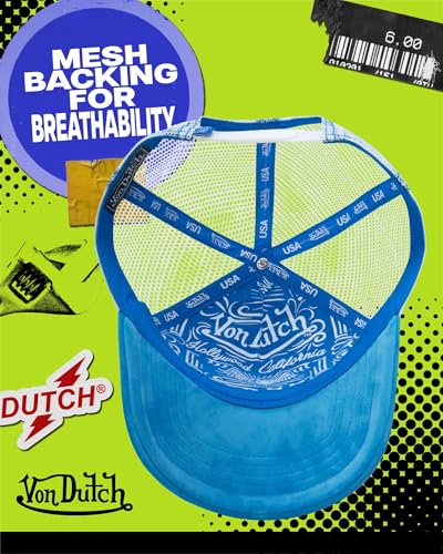 Von Dutch Unisex Velvet Trucker Hat, Curved Bill, Mesh Back, Snapback - color: Blue