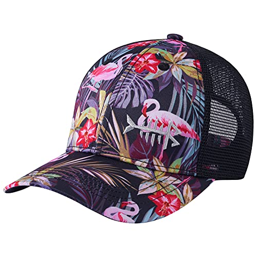 BASSDASH Altimate Fishing Hat Mesh Back for Men Women Adjustable Baseball Trucker Cap - color: Black/Flamingo