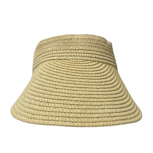 Women Foldable Straw Sun Visor, Packable Rollable Wide Brim Beach Hat, Adjustable Summer Visor for Travel Beach Golf - color: Beige