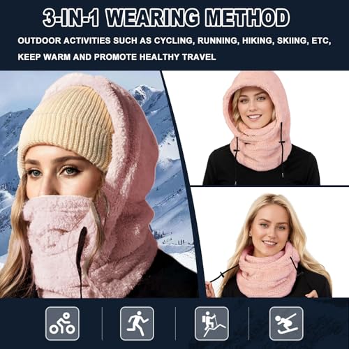 Winter Ski Mask Balaclava, Windproof Face Mask Warm Neck Cover - color: Pink