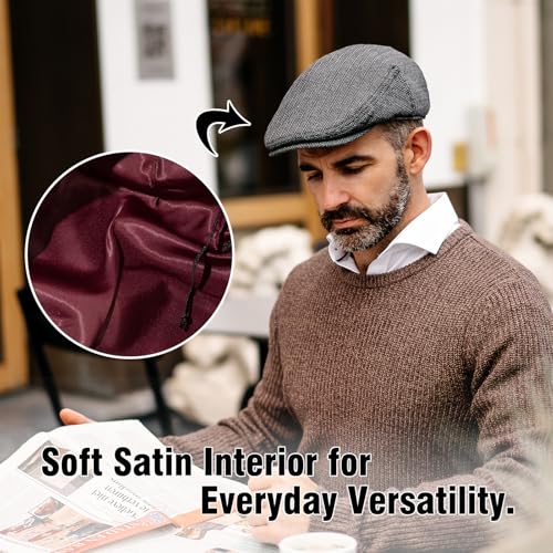 TOP-EX Wool Blend Tweed Newsboy Flat Cap for Men, Satin Lined Adjustable - color: Herringbone-navy, size: XX-Large
