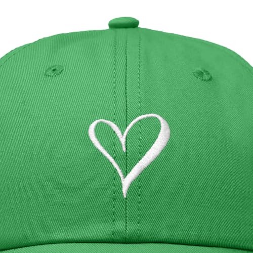 Hand Drawn Heart Hat Womens Embroidered Baseball Cap - color: Kelly Green