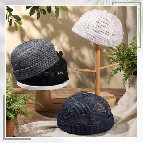4 Pcs Men's Brimless Cap with No Brim, Summer Mesh Docker Beanie Cap Sailor Skullcap for Men - color: Classic Color