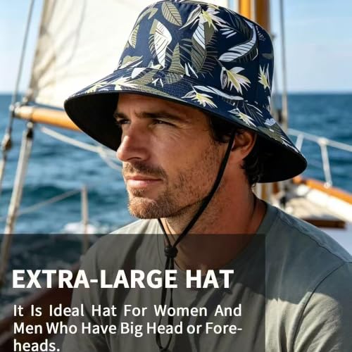 XXL XL Oversized Bucket Hat Reversible Extra Large Sun Cap with Chin Strap - color: Fl-navy-navy, size: XX-Large