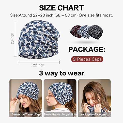 Ababalaya Womens Cotton Summer Beanie Chemo Headwear Sleep Cap - color: C-1392pack