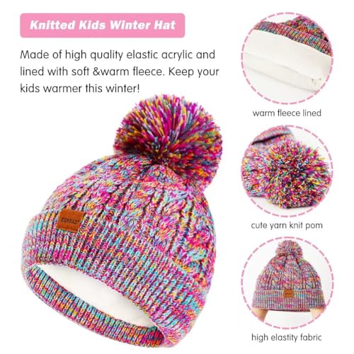 Kids Winter Hat Gloves Scarf Set,Girls Toddler Children Hats Beanie with Pom Knit Neck Warmer Gaiter Mittens Fleece Lined Set - color: Ivory, size: 9-15 Years