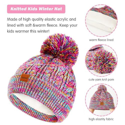 Kids Winter Hat Gloves Scarf Set,Girls Toddler Children Hats Beanie with Pom Knit Neck Warmer Gaiter Mittens Fleece Lined Set - color: Ivory, size: 9-15 Years