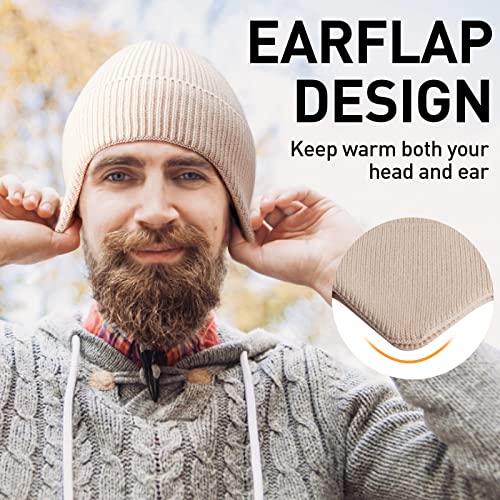 Arcweg Beanie with Earflap for Men Women Winter Warm Thermal Hats Stocking Cap Toboggan Outdoor Hat - color: Beige
