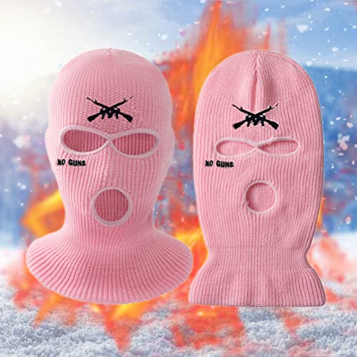 3 Hole Full Face Mask Cover Ski Mask Winter Balaclava Knitted Hat Letter Embroidered Face Cover Warm Cover for Outdoor Cycling Skiing Running (White)