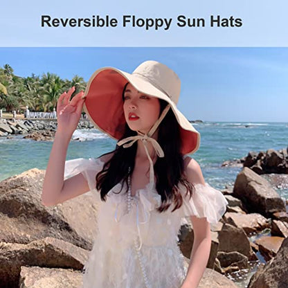 HUAMULAN Women Summer Vacation Wide Brim Sun Hat Reversible Fishing Hats - color: M0004-hongse