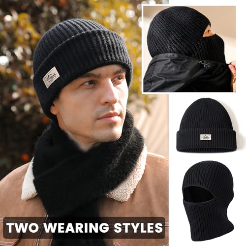 TAGVO Balaclava Ski Ful Face Mask, Thermal Knitted Motorcycle Beanie Hood Hat Neck Warmer Balaclava for Man Women - color: Black