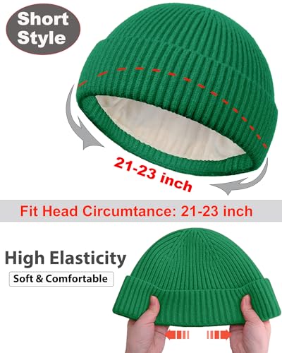 Short Fisherman Beanie for Men Women Wool Fleece Lined Winter Hat - color: 1pcs-kelly Green