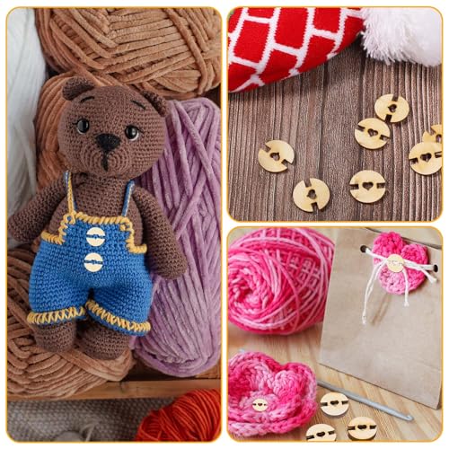 50pcs Pom Poms Buttons for Hats, 20mm Wooden Handmade Buttons Removable Love Button Faux Fur Pom Pom Holder Keepers Fastener for Knitting Beanies Caps DIY Craft Decoration