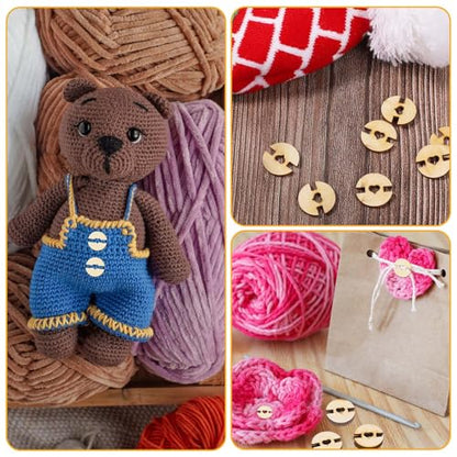 50pcs Pom Poms Buttons for Hats, 20mm Wooden Handmade Buttons Removable Love Button Faux Fur Pom Pom Holder Keepers Fastener for Knitting Beanies Caps DIY Craft Decoration
