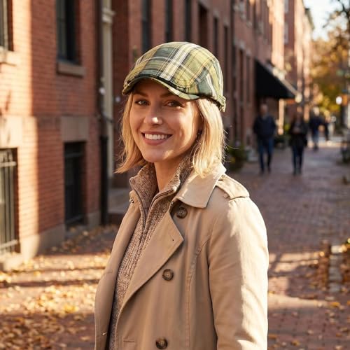 Women's Berets: Black Houndstooth Red Beret Hats for Women Fall Winter Fashion Outfit - color: Advance-plaid-green