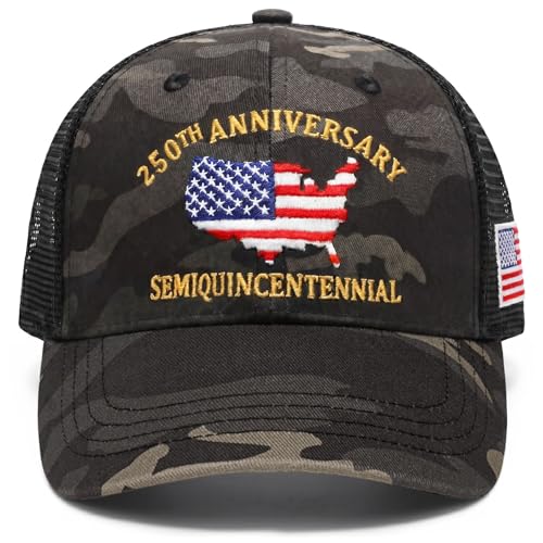 250th Anniversary USA Hat, Camouflage Mesh 250th Trucker Hat for Men Women - color: 05.250th-grey Camouflage