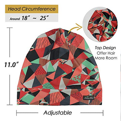 Adjustable Satin Lined Sleep Cap for Dreadlocks Curly Hair Large Head-Stay On Overnight - color: Red&dark Heather Grey