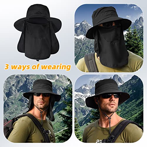 Fishing Hat for Men Sun Protection Hat with Removable Neck Flap Face Cover - color: Black