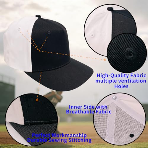 Baseball Cap 100% Cotton Hats for Men and Women for Cooling Performance, Adjustable and Washable Golf Hat - color: Black/White+ Green/White