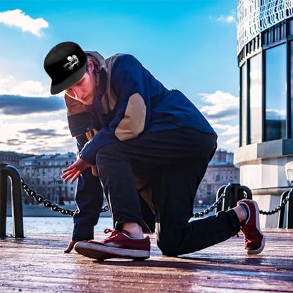 Flat Bill Hats for Men Snapback Hats Skull Skeleton Hat Flat Brim Fitted Hat Adjust Black Baseball Caps for Men - color: Ricky Crawling