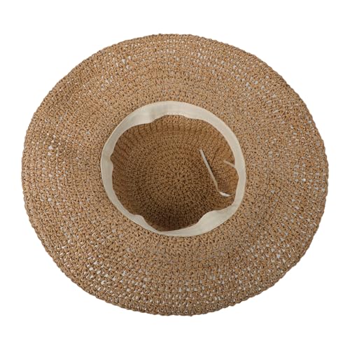 Womens Foldable Straw Sun Hat Summer Wide Brim Crochet Bucket Hats UPF 50+ Travel Beach Fedora Fisherman Cap Sombrero Hat - color: Khaki