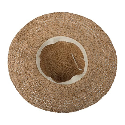 Womens Foldable Straw Sun Hat Summer Wide Brim Crochet Bucket Hats UPF 50+ Travel Beach Fedora Fisherman Cap Sombrero Hat - color: Khaki