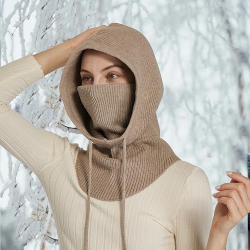 Knit Balaclava for Women Winter Hats Ski Mask Face Cover Neck Warmer - color: Wine Red