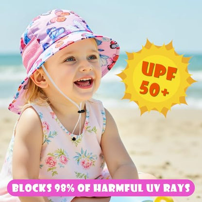 Toddler Baby Sun Hat Kids Summer Beach Essentials Adjustable Beach Hats with Bucket Wide Brim for Boys Girls Age 0-14 Years - color: 1 Pack - Butterfly, size: 6-24 Months