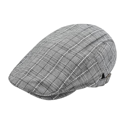 ZLYC Men Cotton Flat Cap Summer Scally Newsboy Beret Driver Hat - color: Plaid Gray