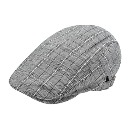 ZLYC Men Cotton Flat Cap Summer Scally Newsboy Beret Driver Hat - color: Plaid Gray