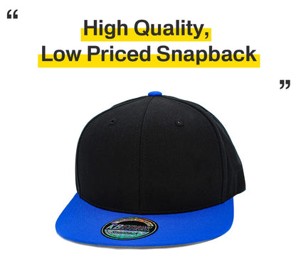 KBETHOS Classic Snapback Hat Blank Cap Underbrim Cotton Wool Blend Flat Visor Adjustable Unisex - color: Black Royal