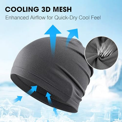WTACTFUL 3-Pack Breathable Cooling Skull Cap for Men Women Thin Beanie - color: Black+black+gray