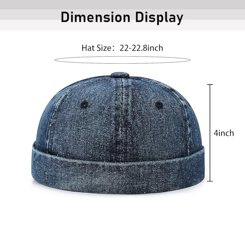 Men Docker Cap Brimless Skullcap Sailor Cap Rolled Cuff Retro Beanie Hat with Adjustable - color: Dark Blue