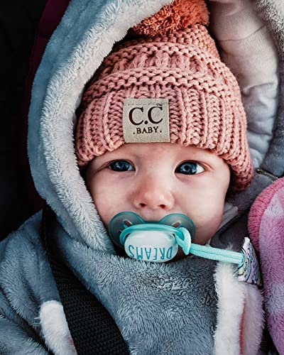 Funky Junque Baby Double Faux Fur Pom Pom Beanie & Mittens Set – Newborn Infant 0–9 Months Winter Hat with Soft Lined Mittens - color: Indi Pink (0-9 Months)