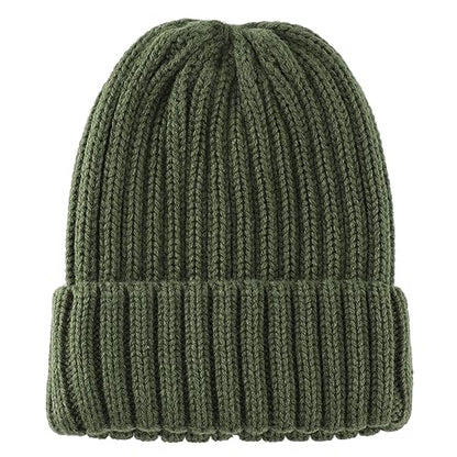 Connectyle Women's Rib Knit Cuffed Beanie Hat Stretch Acrylic Winter Hat Thick Warm Snow Ski Cap - color: Army Green