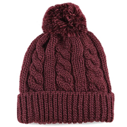 Women and Men Beanie Daily Winter Oversized Thick Stretchy Knitted Pom Pom Beanie Fleece Lined Beanie Hat - color: 1. Curly Burgundy
