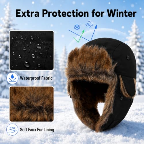 Kids Winter Trapper Hat Toddler Outdoor Warm Windproof Ushanka Aviator Hat Sherpa Fleece Lined Ski Cap for Boys Girls 1T-8T - color: Black, size: 1-4T