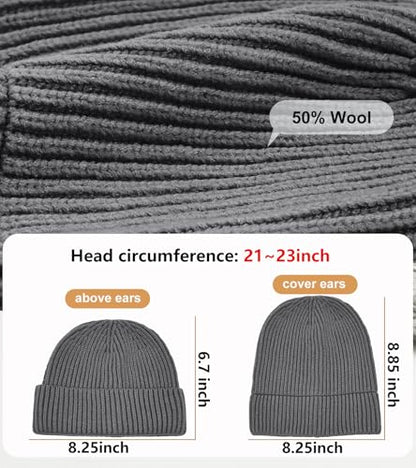Wool Fisherman Beanies for Men Knit Fall Winter Beanie Hat Skull Cap - color: Smoky Gray