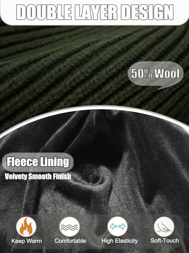 Short Wool Fisherman Beanie for Men Women Fleece Lined Winter Hat - color: 1pcs Army Green