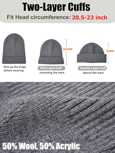 Wool Short Fisherman Beanie for Men Women Double Cuffed Skull Caps - color: 1pcs-light Gray