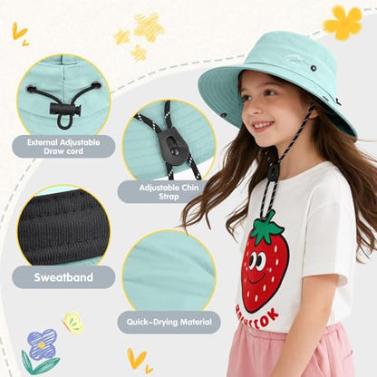 ZOORON Kids UPF 50+ Sun Hat for Boys Girls Wide Brim Lightweight Bucket Hat for Hiking Beach Safari, Quick Dry Adjustable - color: 1pack-light Blue