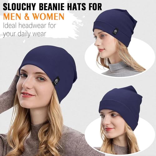 YANIKY Slouchy Beanie for Women, Mens Soft Cotton Beanie Hat, Double Layer Windproof Skull Cap for All Seasons - color: Navy Blue
